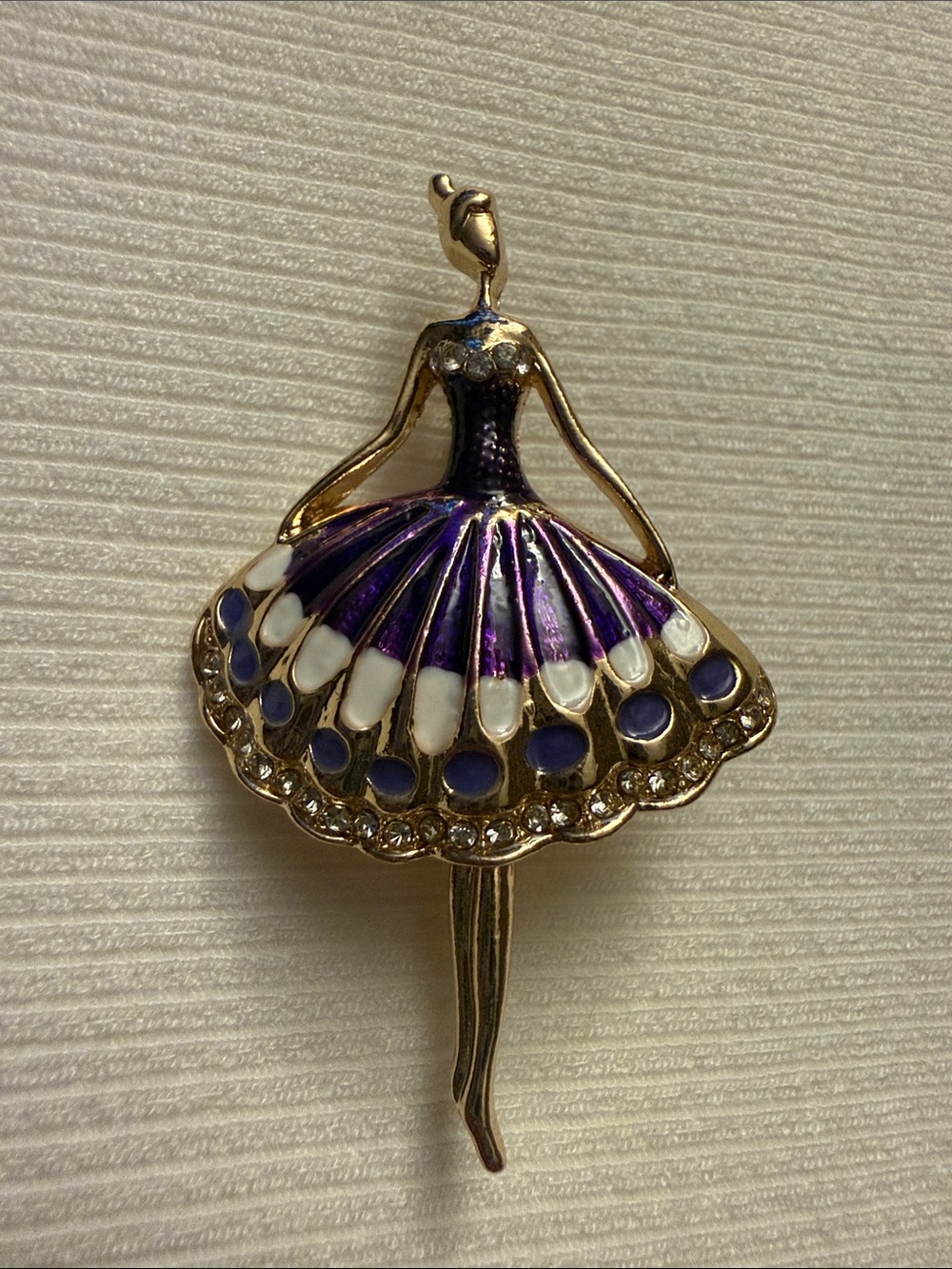 Gold-Tone Purple & White Ballerina Dance Brooch